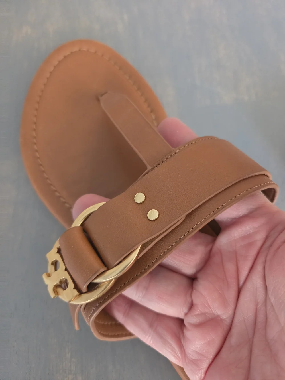 Tory Burch Brown Leather Thong Sandals with Gold Buckle